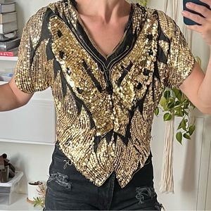 Vintage 80's Silk Sequined Butterfly Top